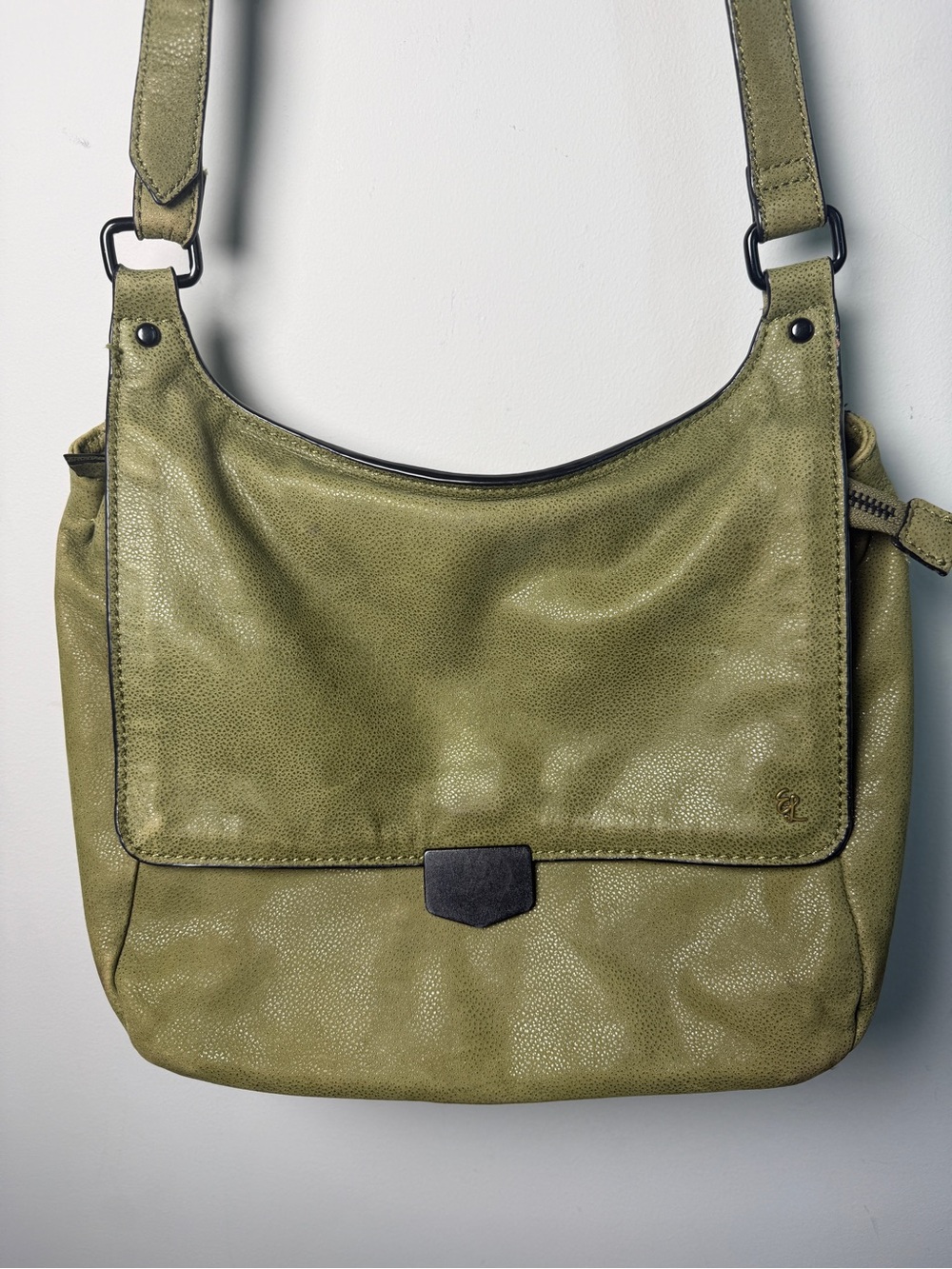 Elliott Lucca Leather Crossbody Flap Shoulder Bag Olive Green Boho Everyday